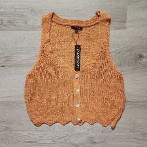 NWT Papermoon Women's Bohemian Sleeveless V-Neck Button Down Crop Sweater Small